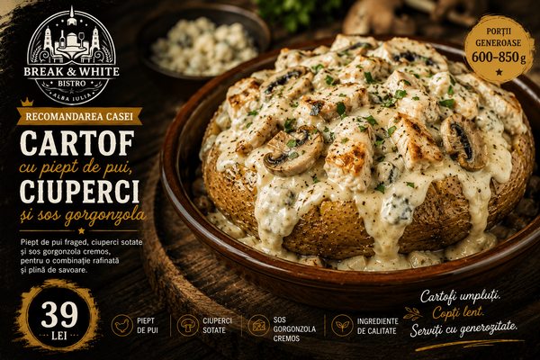 Cartof cu Piept de Pui, Ciuperci și Sos Gorgonzola